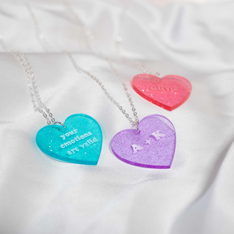 Custom Glitter Heart Necklace - Life Token